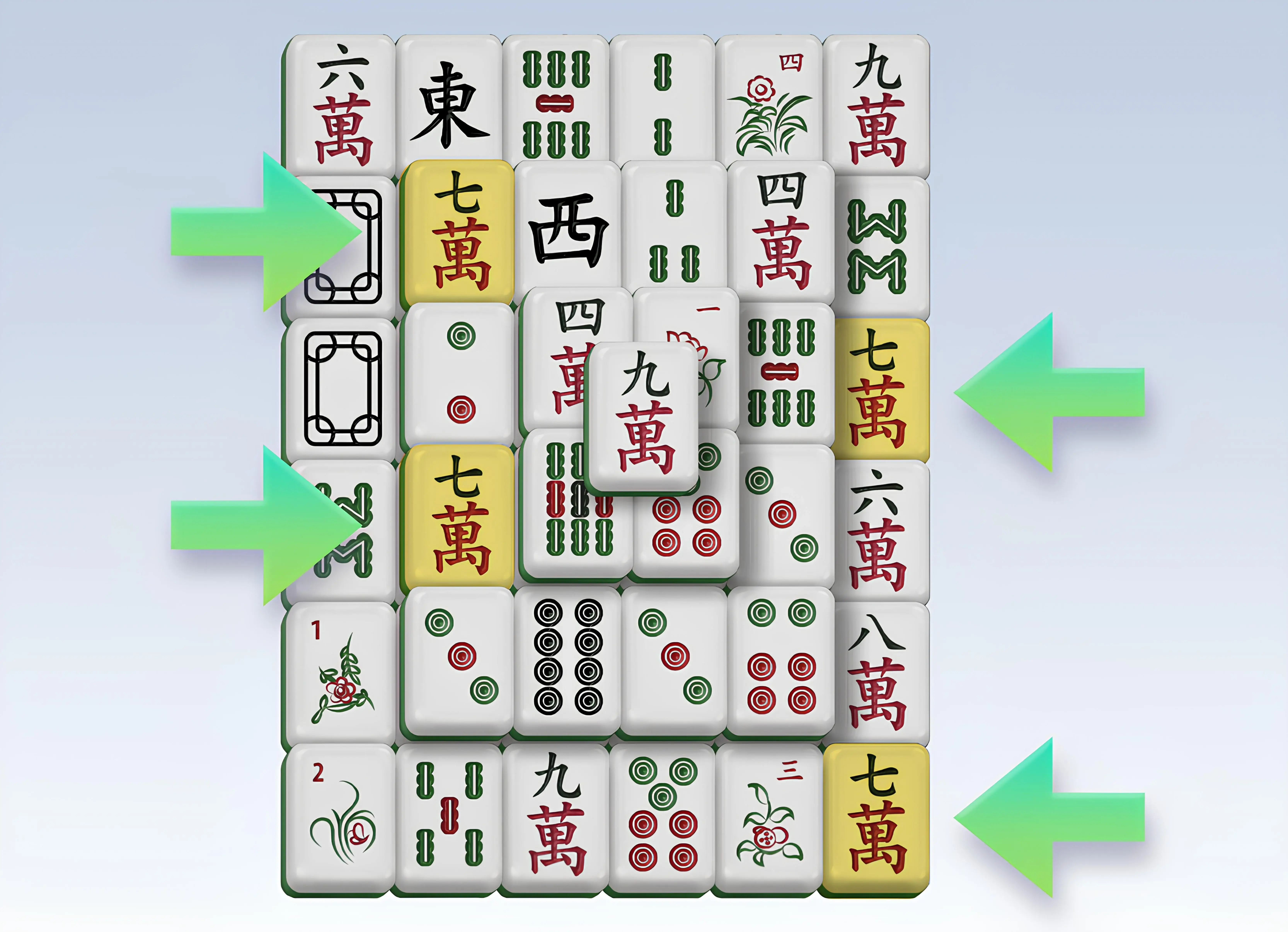 Eine Situation, in der vier Steine gleichzeitig im Mahjong-Spiel offen sind.