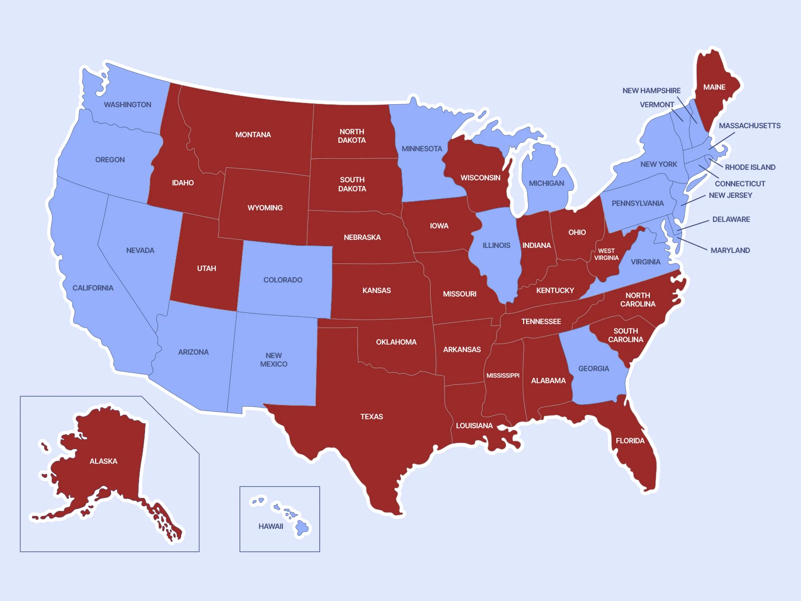 Distribution of democrats and republicans in the USA